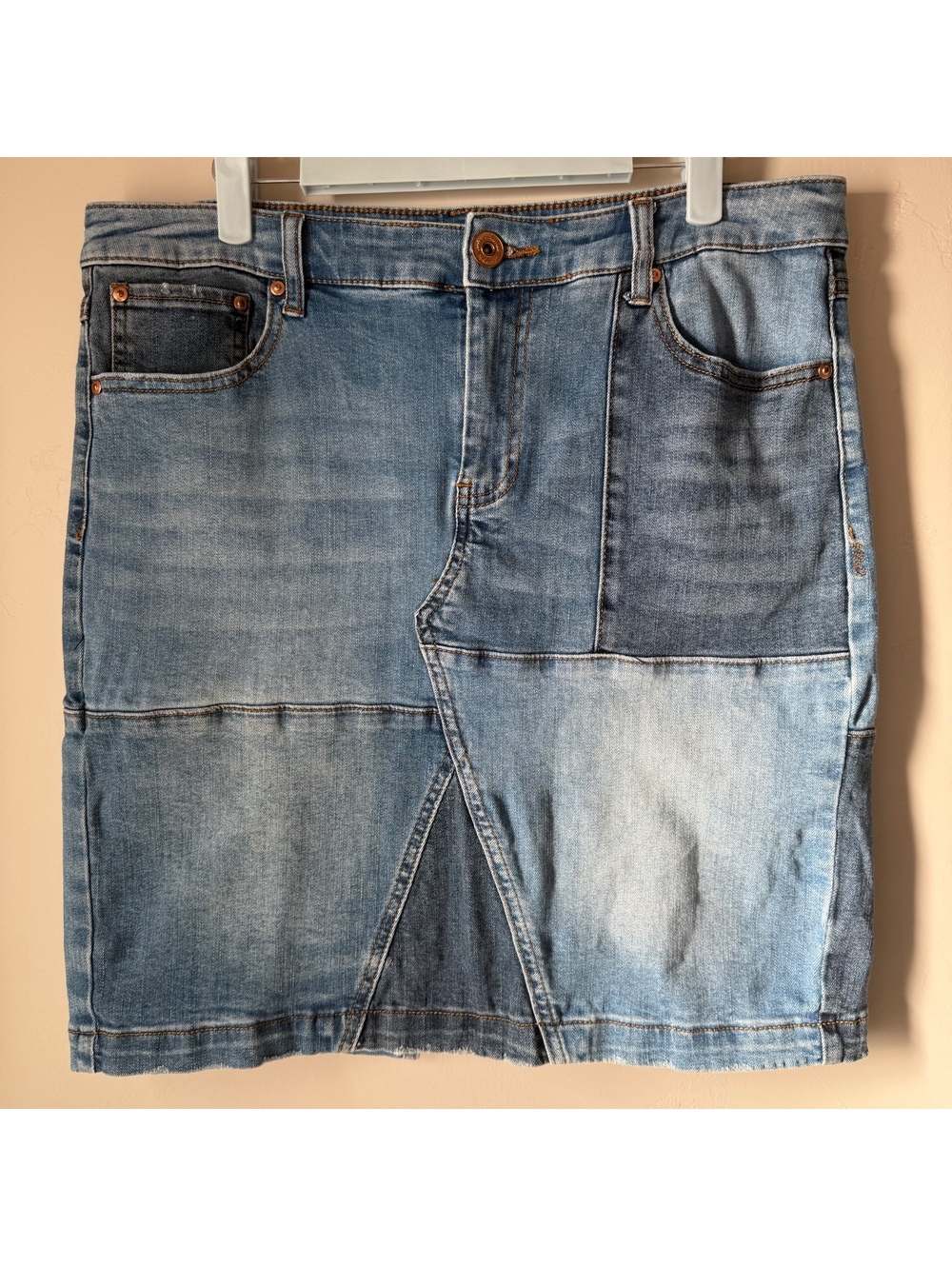 INC International Concepts Patchwork Denim Skirt | 12 | Y2K